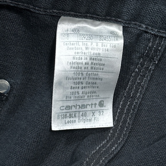 Carhartt Distressed Double Knee Loose Fit Washed Duck Canvas Black Pants Mens 40 - Picture 11 of 12